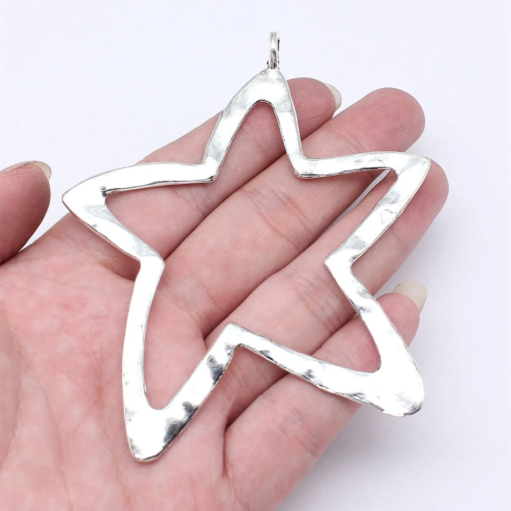 76x95mm 14.4g Antique Silver Zinc Alloy Extra Large Star Charm Pendant for DIY Necklace Bracelet Making
