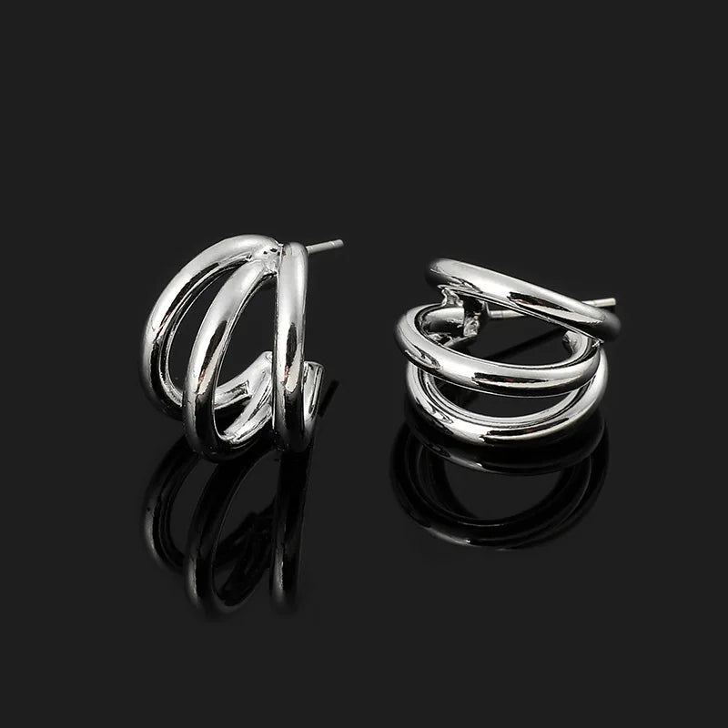 Elegant Gold Alloy Spiral Hoop Stud & Clip On No Piercing Minimalist Metal C-Shaped Ear Cuff Earrings