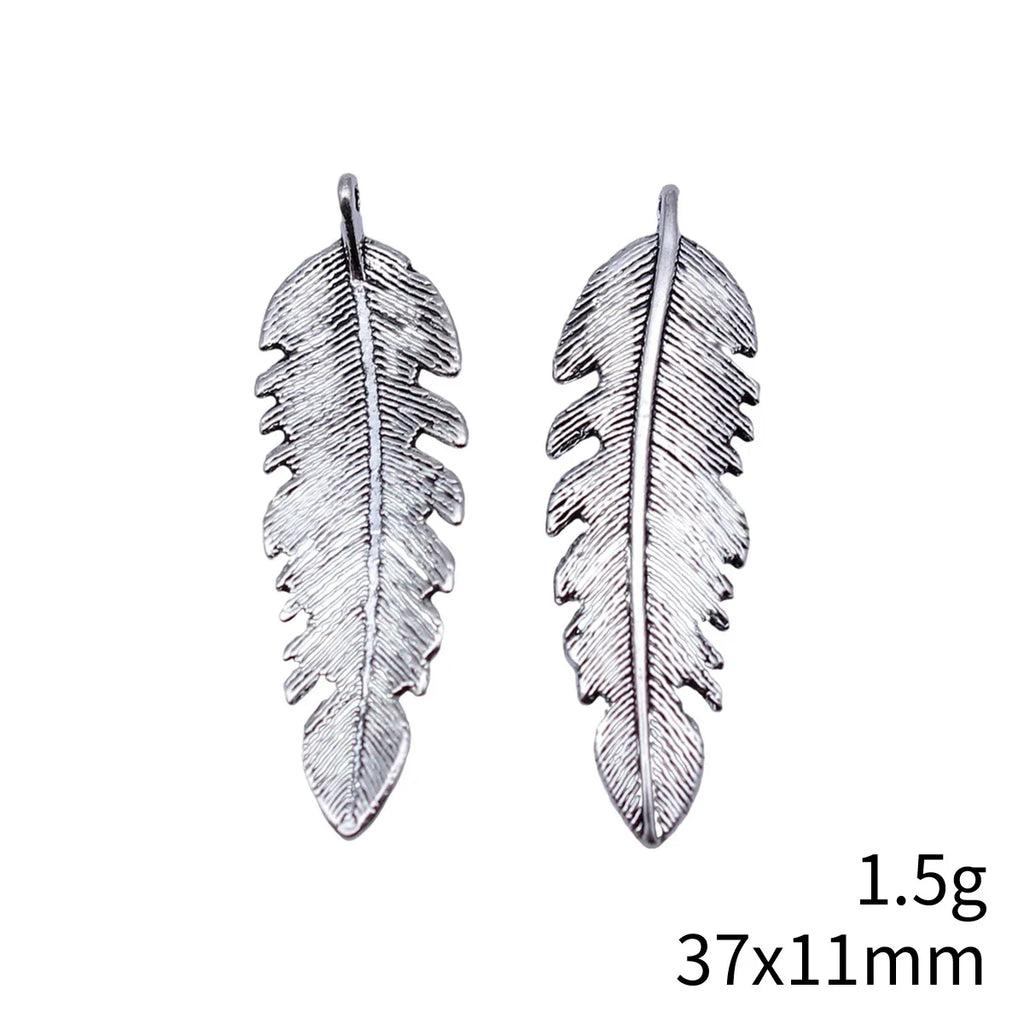 37x11mm 1.5g Antique Silver Zinc Alloy Feather Charm Pendant for DIY Necklace Jewelry Making