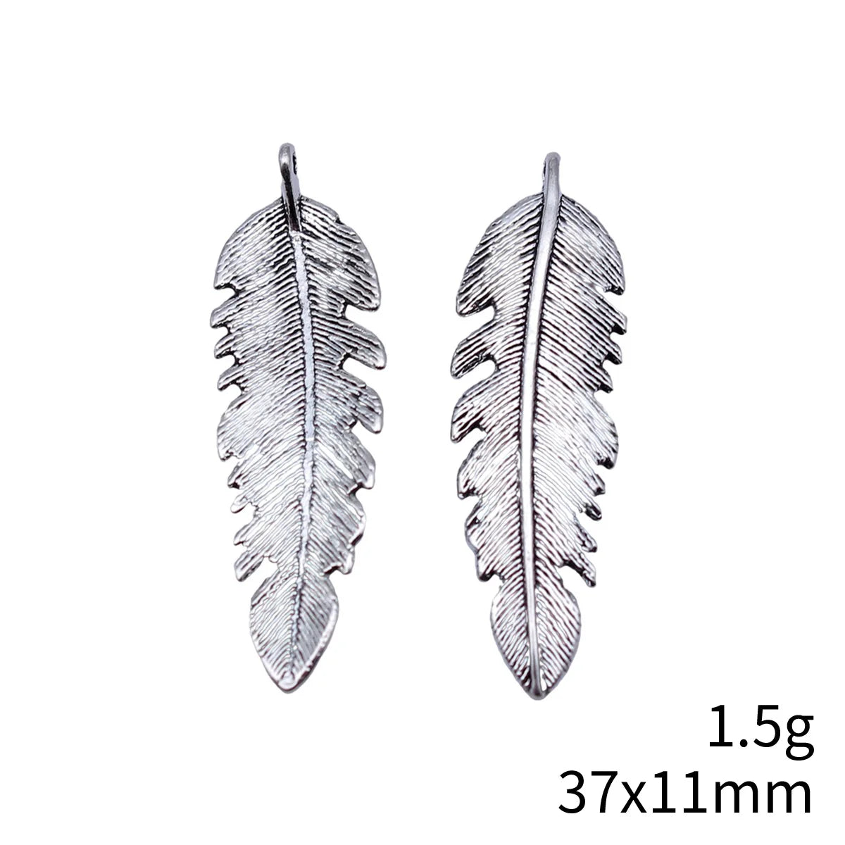 37x11mm 1.5g Antique Silver Zinc Alloy Feather Charm Pendant for DIY Necklace Jewelry Making