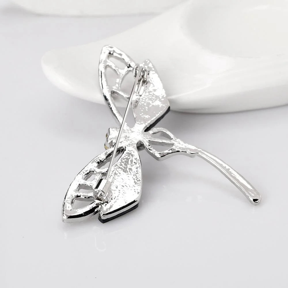 Vintage Dragonfly Brooch With Rhinestone Zircon And Mother Of Pearl Wings, Elegant Women's Lapel Pin Gift