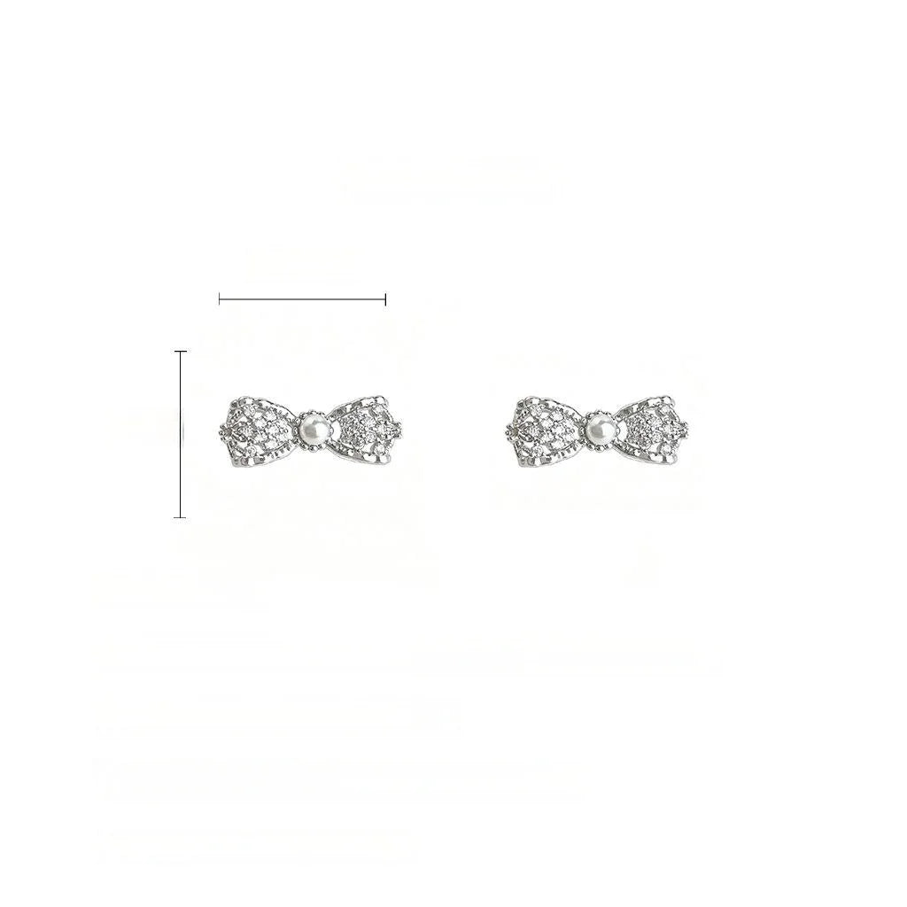 Micro Pave Zircon Copper Bow Stud Earrings Sweet Hollow 3D Minimalist Fashion Jewelry