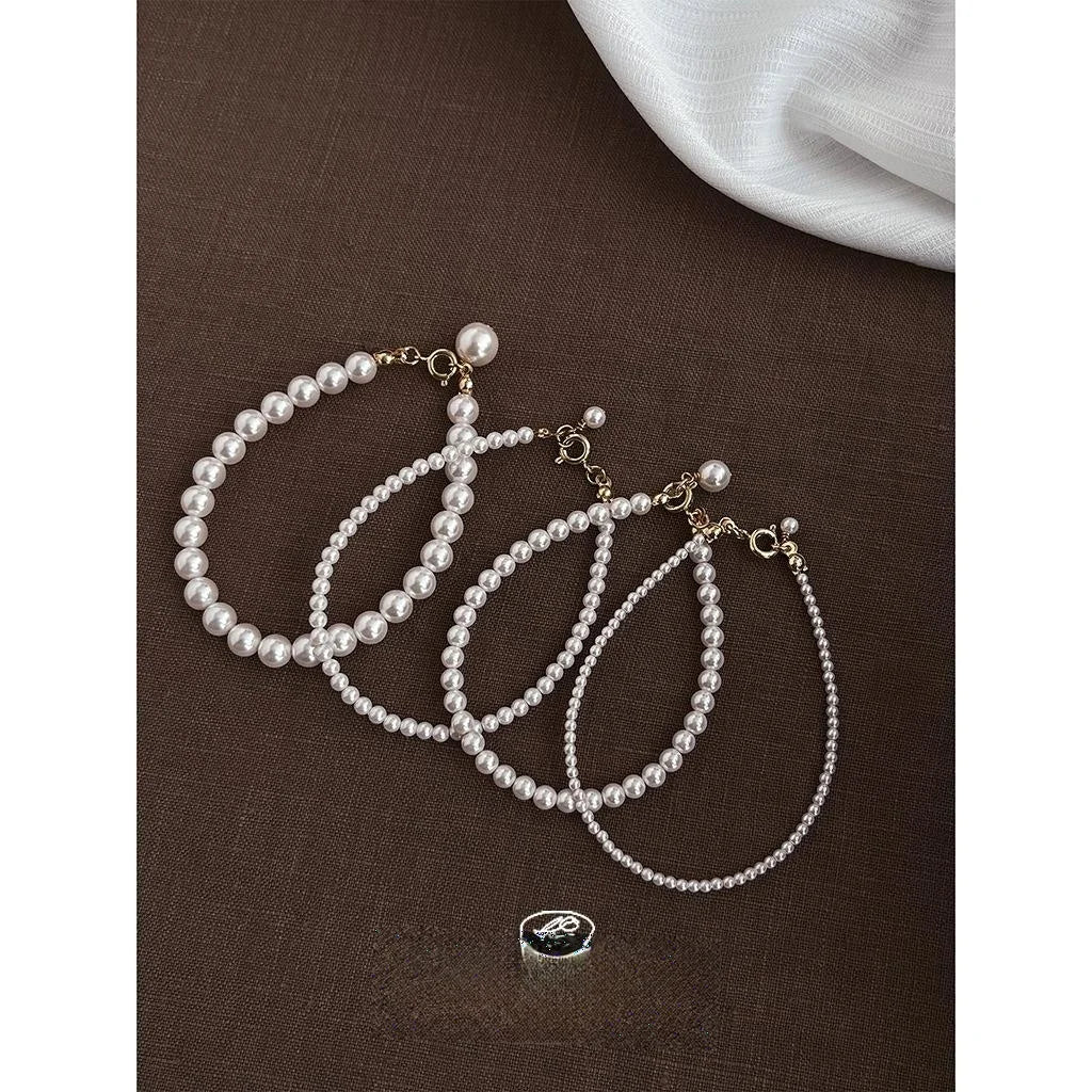 High Gloss Glass Pearl Steel Wire Bracelet French Light Luxury Geometric Fashion Jewelry