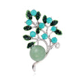 Elegant Tree Leaf Brooch With Turquoise Rhinestones And Faux Pearl, Women's Lapel Pin Suit Accessory Gift