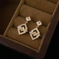 Light Luxury Geometric Square Zircon Copper 14K Plated Drop Earrings