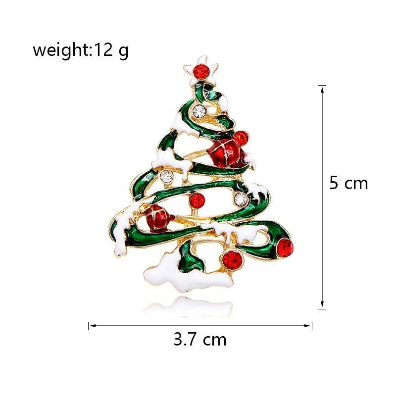 Elegant Enamel Christmas Tree Brooch With Rhinestones, Festive Snow Lapel Pin Corsage Gift