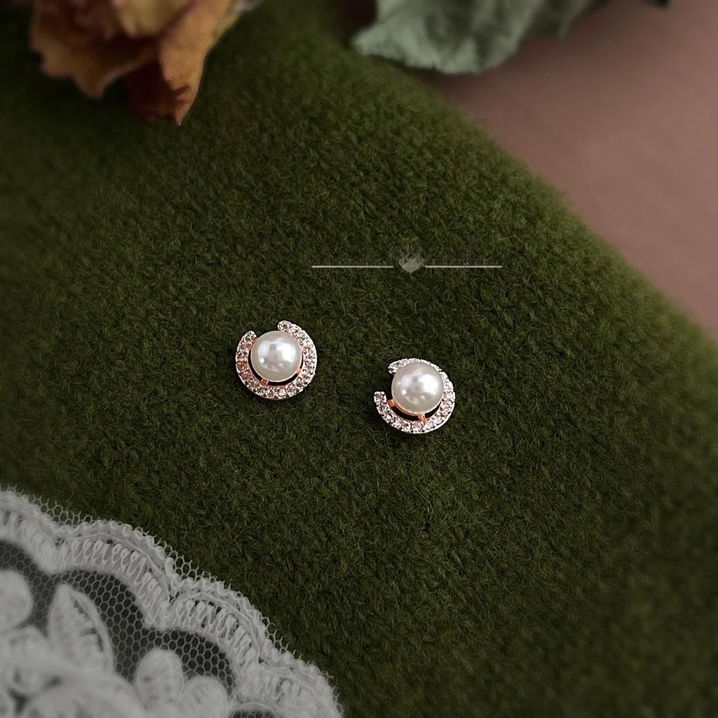Rose Gold Zircon Micro Pave Round Stud Earrings Eco-Friendly Copper French Chic Jewelry
