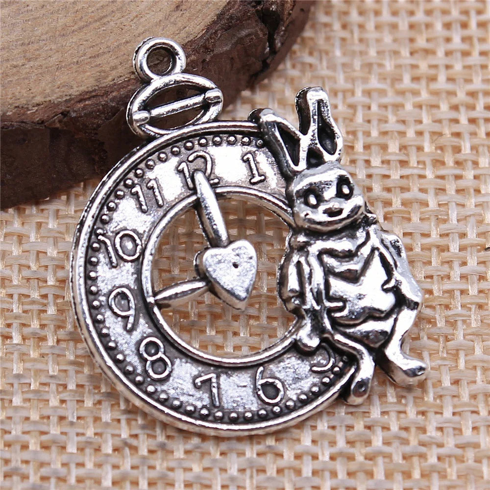 31x25mm 4.3g Multicolor Zinc Alloy Rabbit Clock Charm Pendant for DIY Bracelet Necklace Making