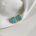 14K Gold Plated Copper Oval Geometric Stud Earrings Elegant Light Luxury Office Jewelry