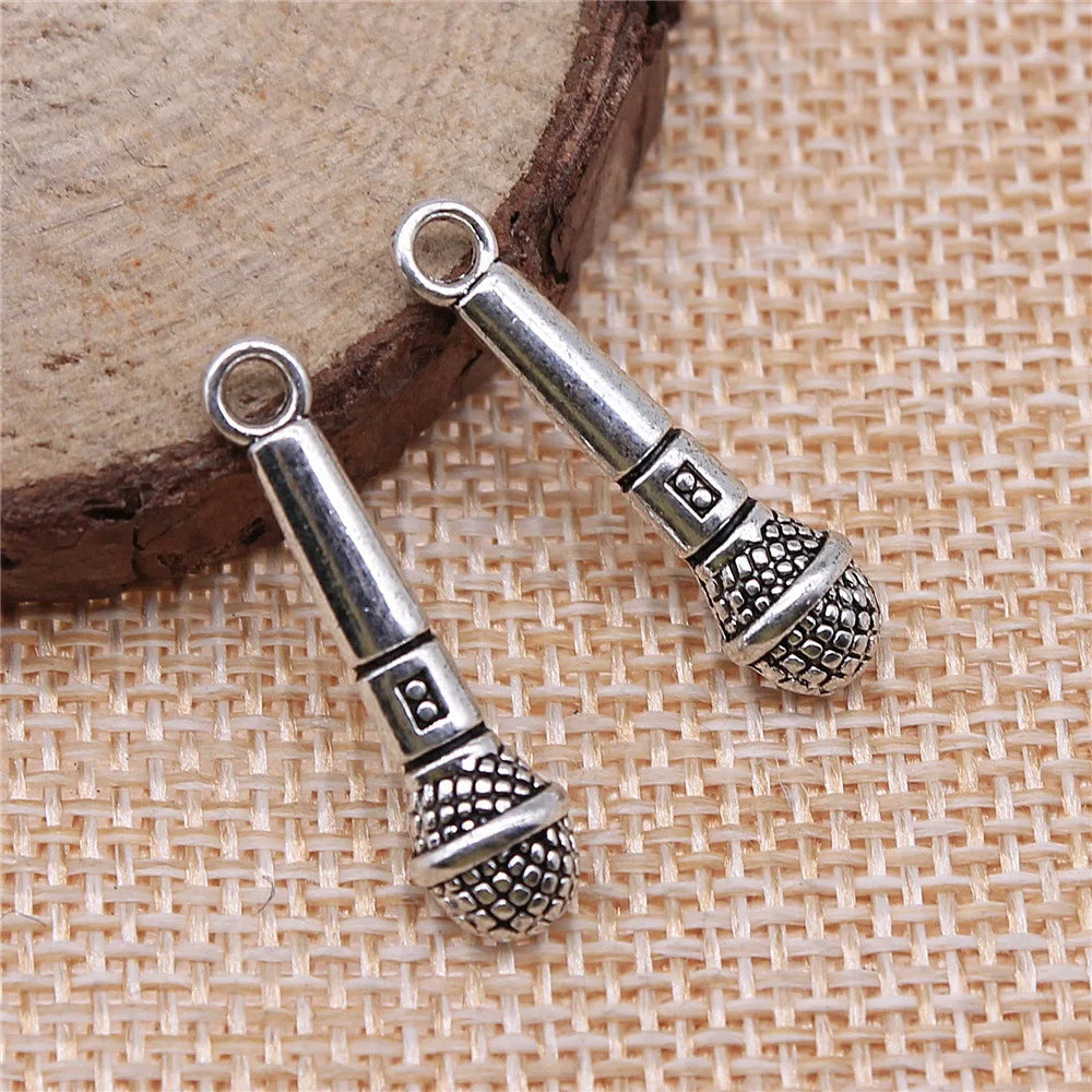 25x7mm 1.8g Multicolor Zinc Alloy Microphone Charm Pendant for DIY Music Theme Jewelry Making