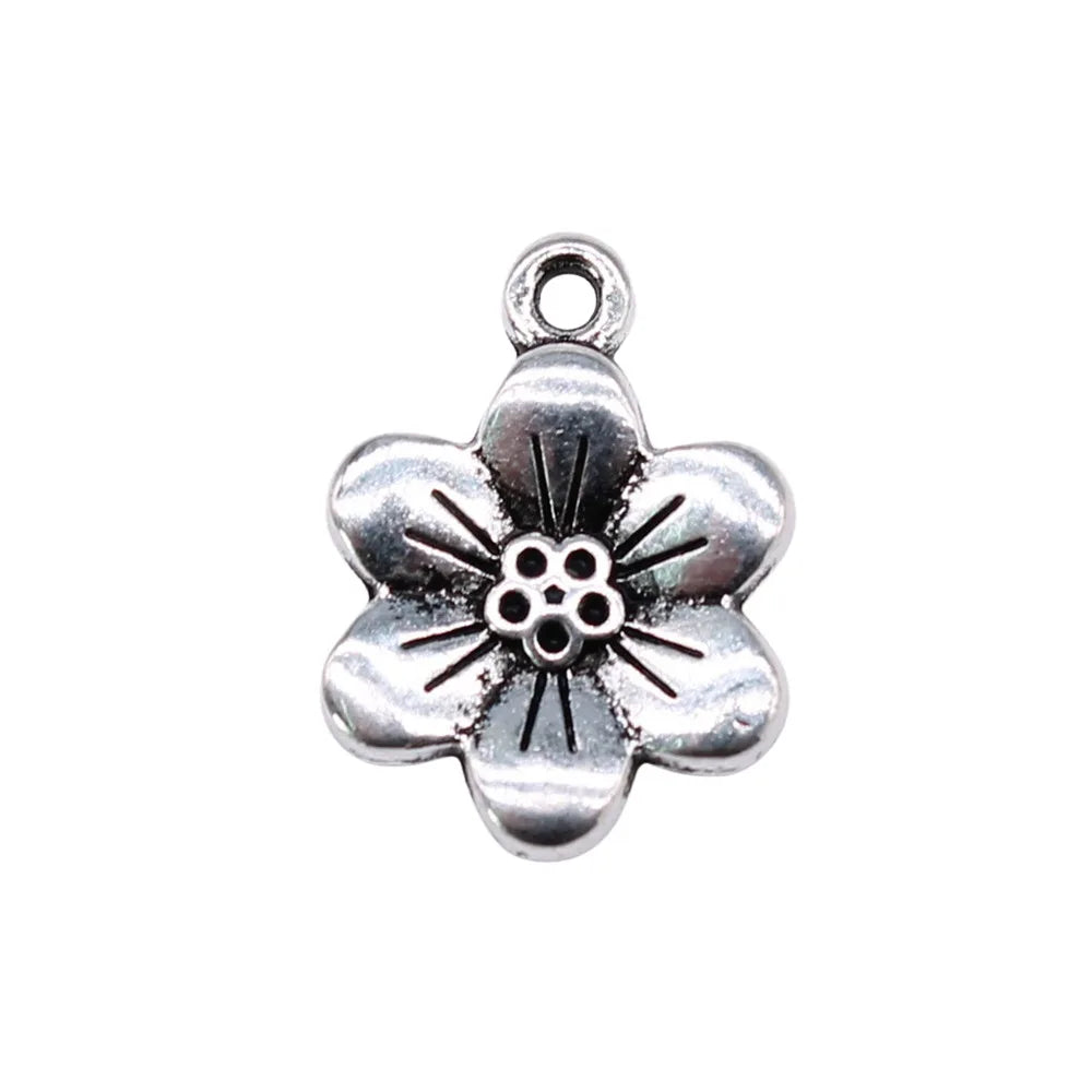 18x13mm 1.32g Antique Silver Zinc Alloy Flower Charm Pendant for DIY Earring Bracelet Jewelry Making