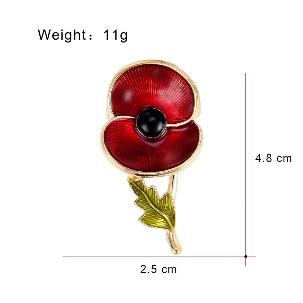 Elegant Red Enamel Poppy Flower Brooch Gold Tone Alloy Lapel Pin Corsage Suit Accessory Gift