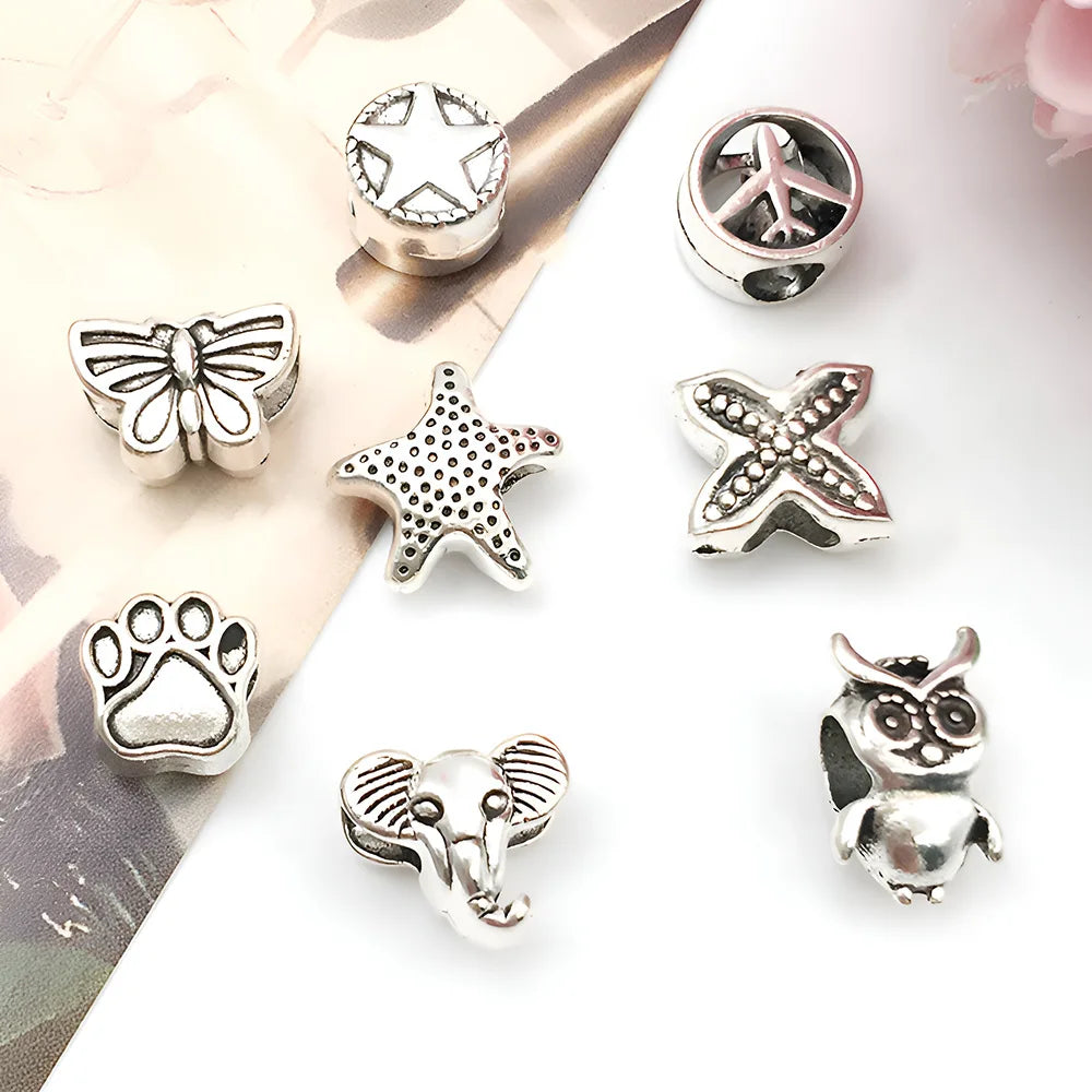 Antique Silver Zinc Alloy Large Hole Spacer Beads for DIY Bracelet Bangle Jewelry
