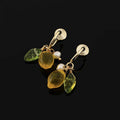 Elegant Lemon Fruit Green Leaf Crystal Pearl Alloy Stud & Clip On No Piercing Dangle Drop Earrings