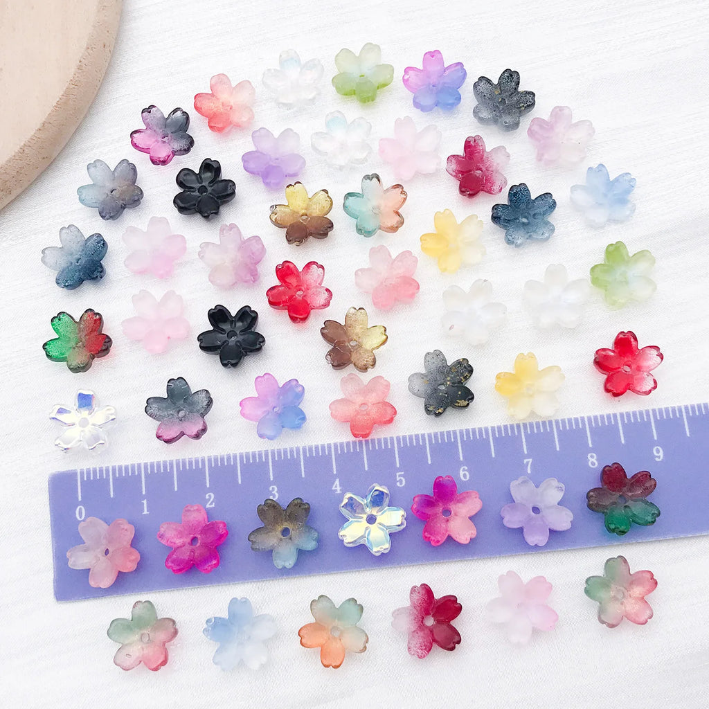 Color Gradient Glass Cherry Blossom Loose Flower Beads for DIY Bracelet Jewelry Making