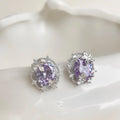 Light Luxury Purple Zircon Geometric Leaf Copper Stud Earrings