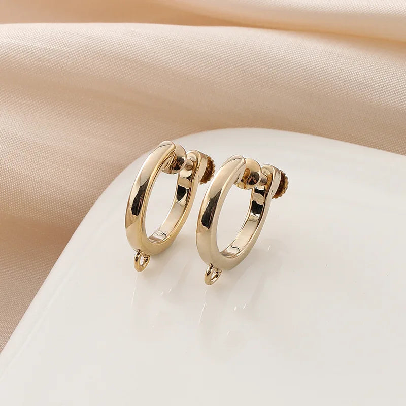 Elegant Gold Alloy Plain Hoop Screw Back Stud & Clip On No Piercing DIY Converter Huggie Earrings