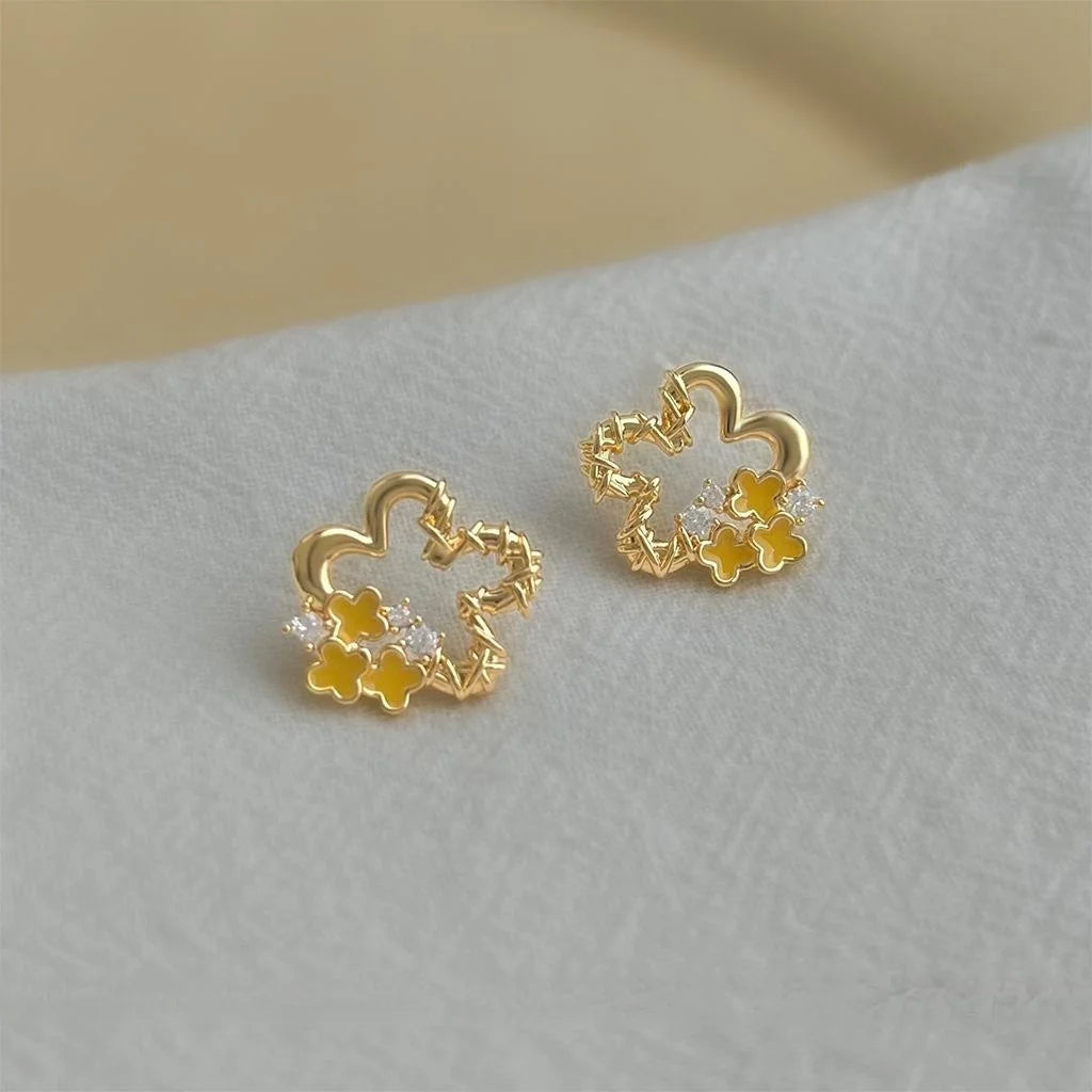 Osmanthus Flower Micro Pave Zircon 14K Plated Copper Stud Earrings