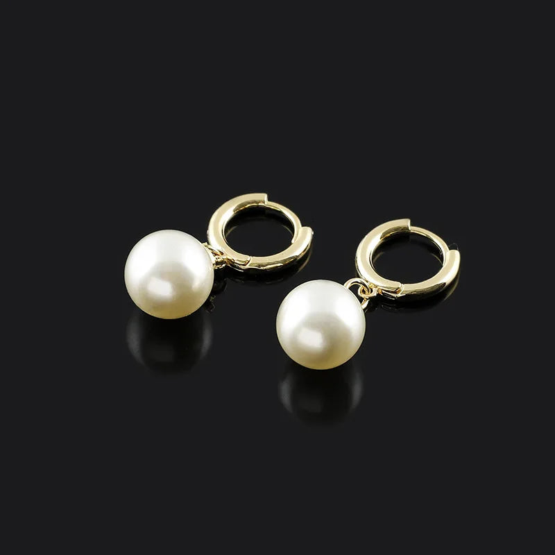 Elegant Pearl Drop Spiral Hoop Alloy Stud & Clip On No Piercing Gold Tone Dangle Ear Cuff Earrings