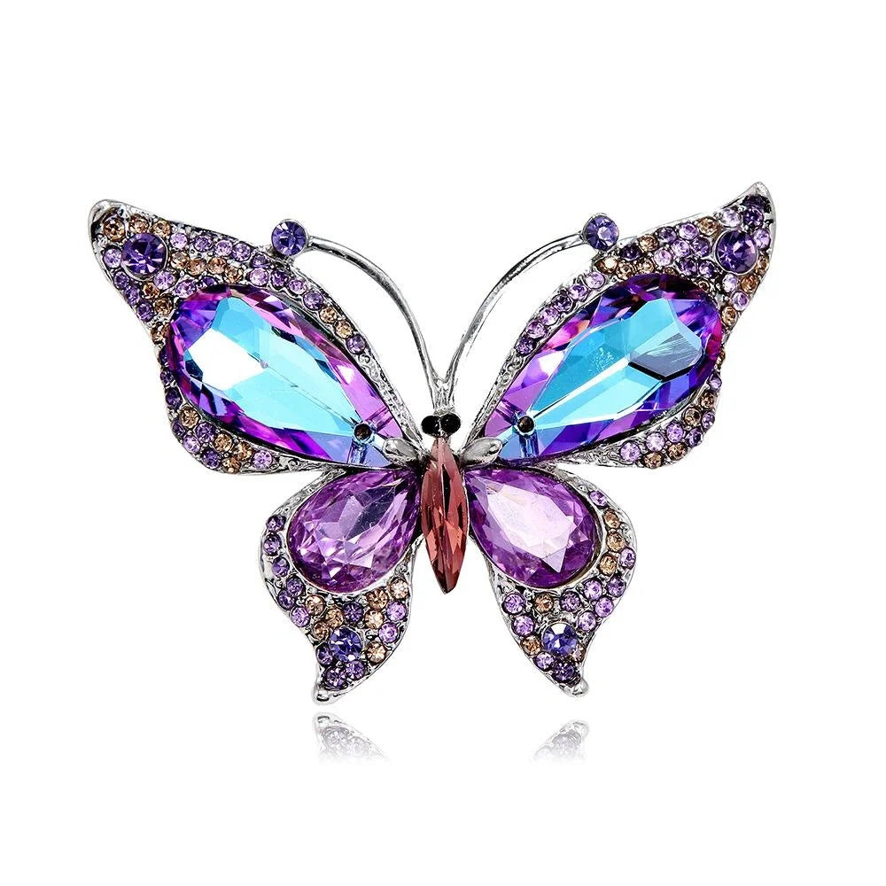 Luxury Blue Butterfly Rhinestone Alloy Brooch, Elegant Crystal Lapel Pin Corsage Suit Accessory Gift