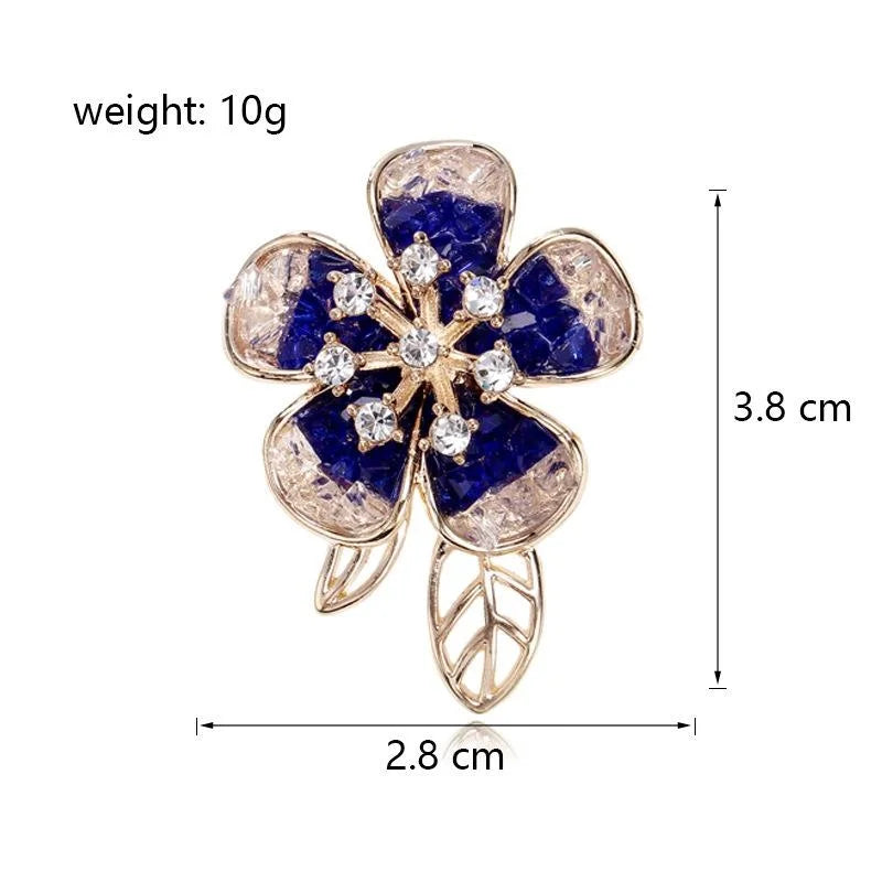 Elegant Blue Gradient Crystal Flower Brooch With Rhinestones, Gold Alloy Lapel Pin Corsage Suit Accessory
