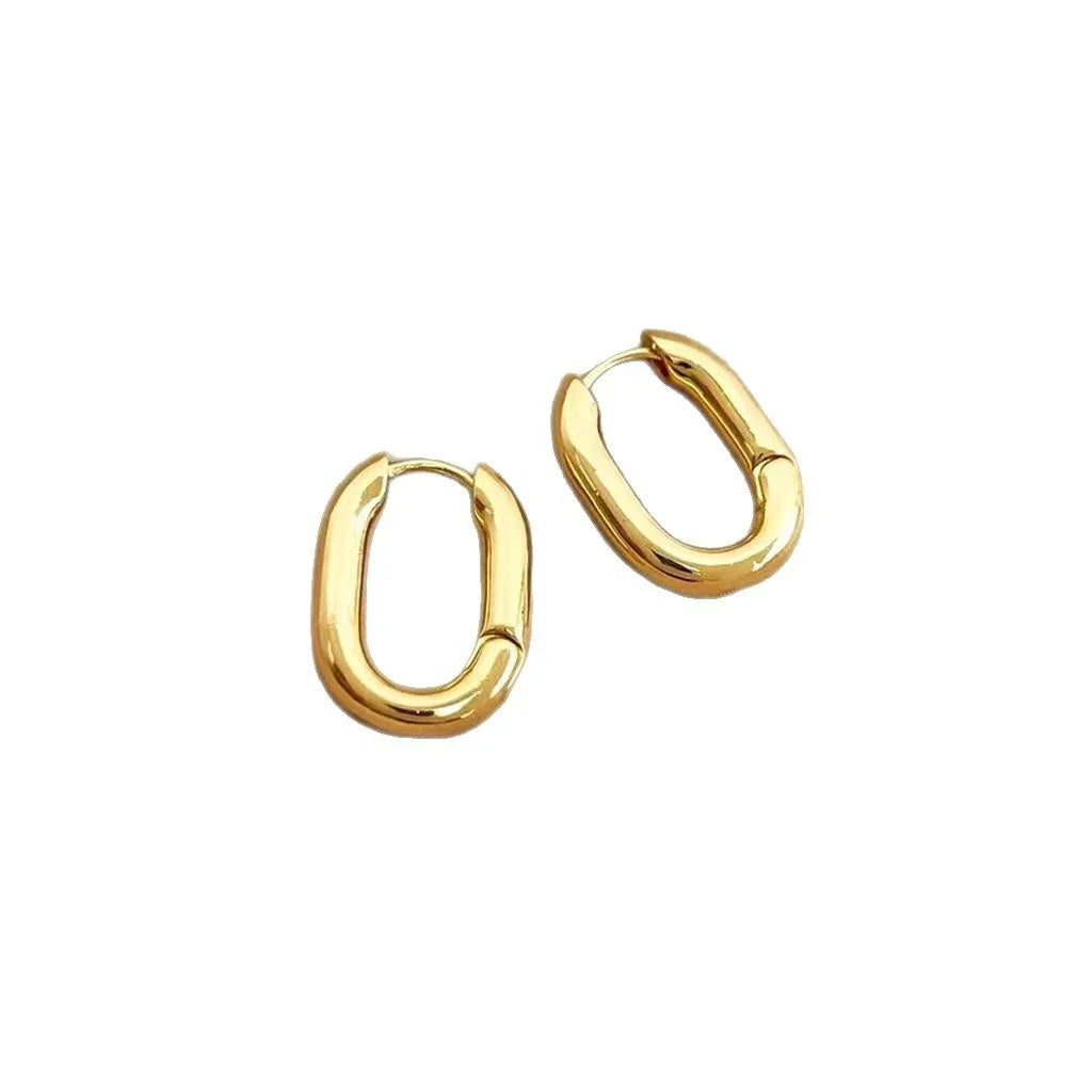 14K Gold Plated Eco Copper Oval Drop Earrings Minimalist Korean Japanese Geometric Ear Jewelry