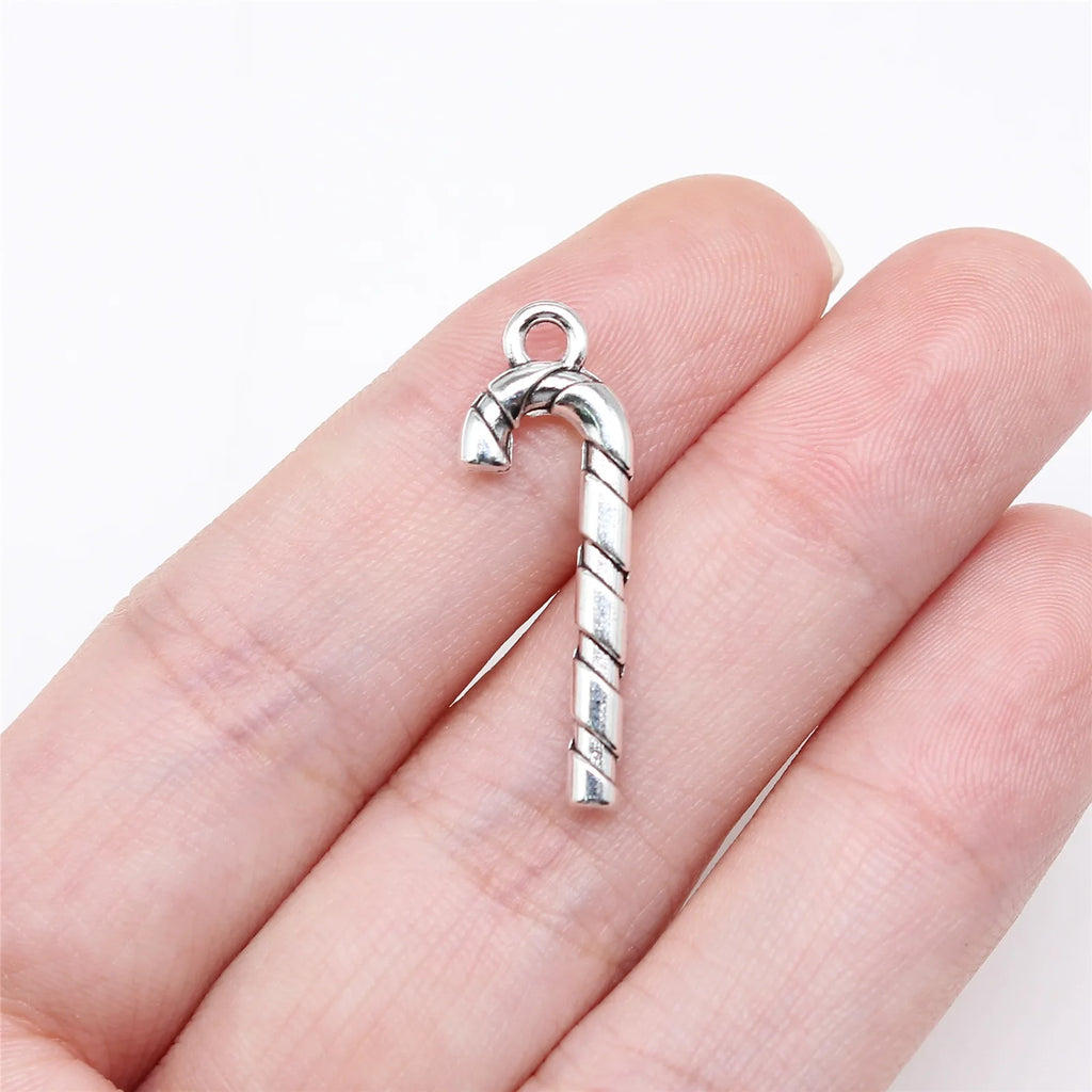 27x9mm 1.1g Antique Silver Zinc Alloy Christmas Cane Charm Pendant for DIY Holiday Jewelry Making