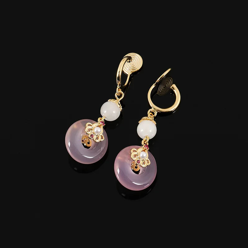Elegant Pink Donut Peace Buckle Alloy Pearl Drop Stud & Clip On No Piercing Vintage Earrings