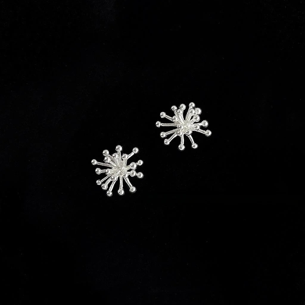 Niche Designer Silver Tone Copper Dandelion Stud Earrings Creative Light Luxury Floral Jewelry