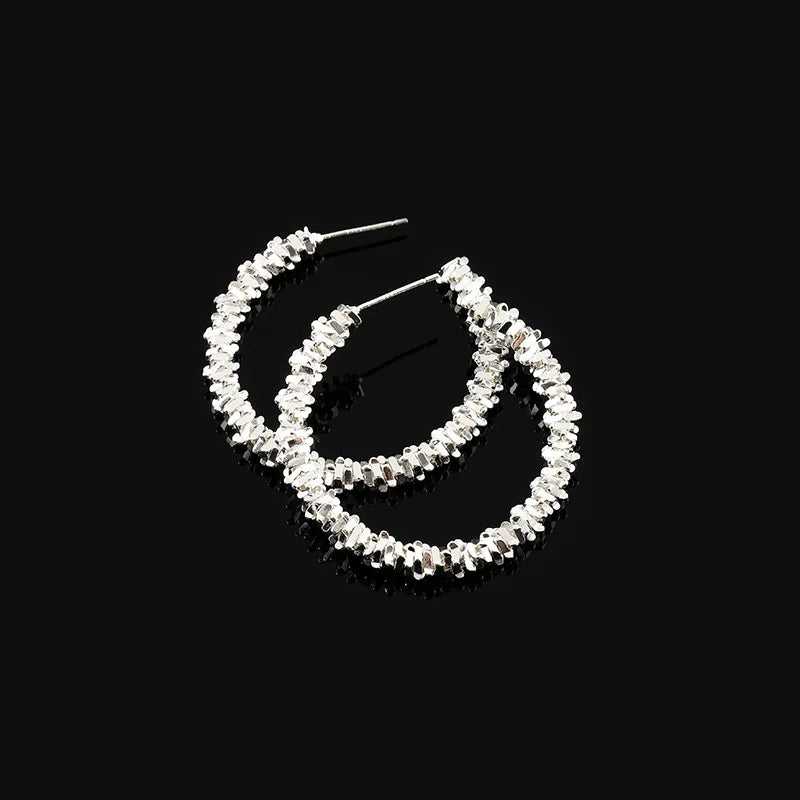 Vintage Silver Alloy Textured Round Hoop Stud & Clip On No Piercing Spiral Circle Ear Clip Earrings