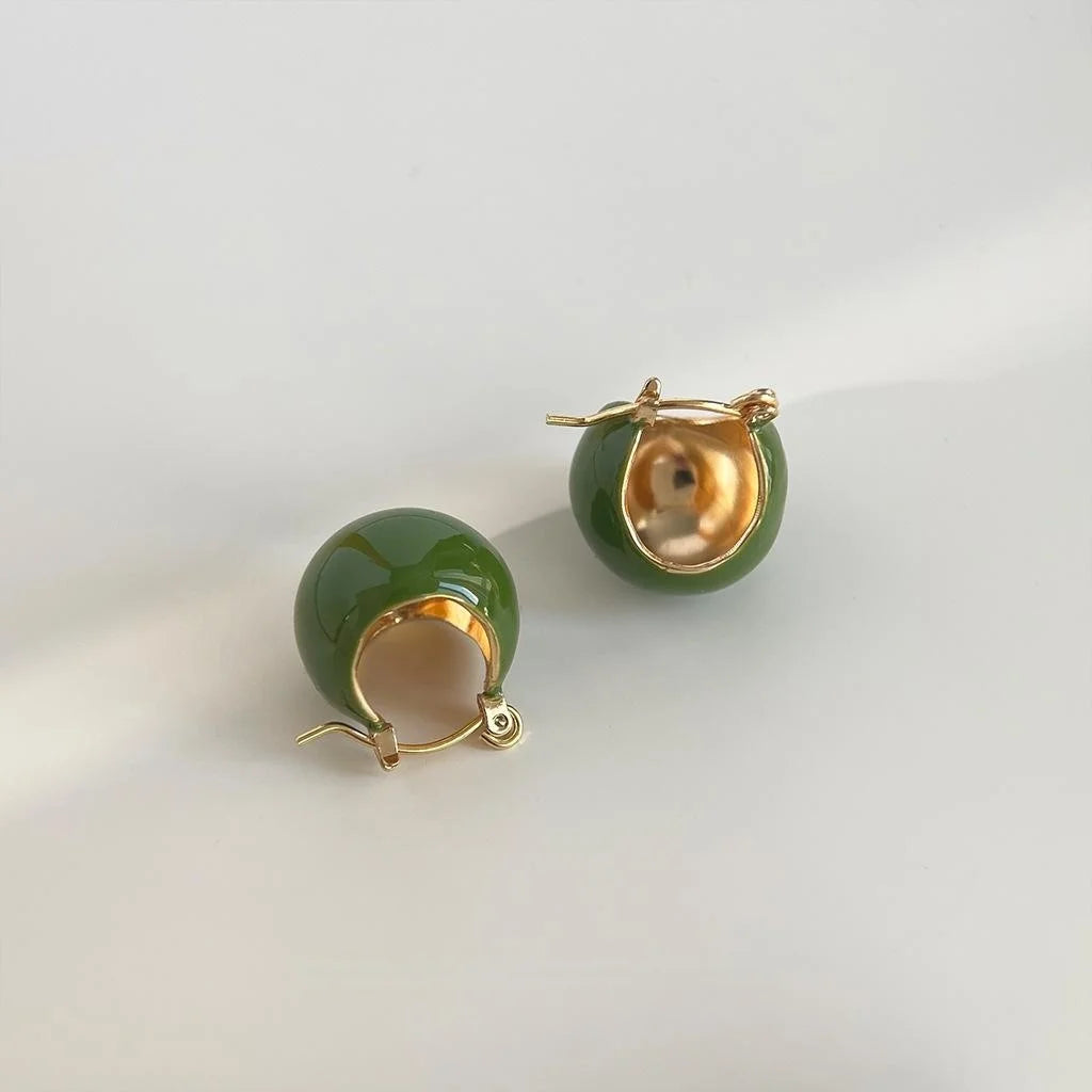14K Gold Plated Copper Round Enamel Bean Drop Earrings Handmade Luxury Geometric Jewelry
