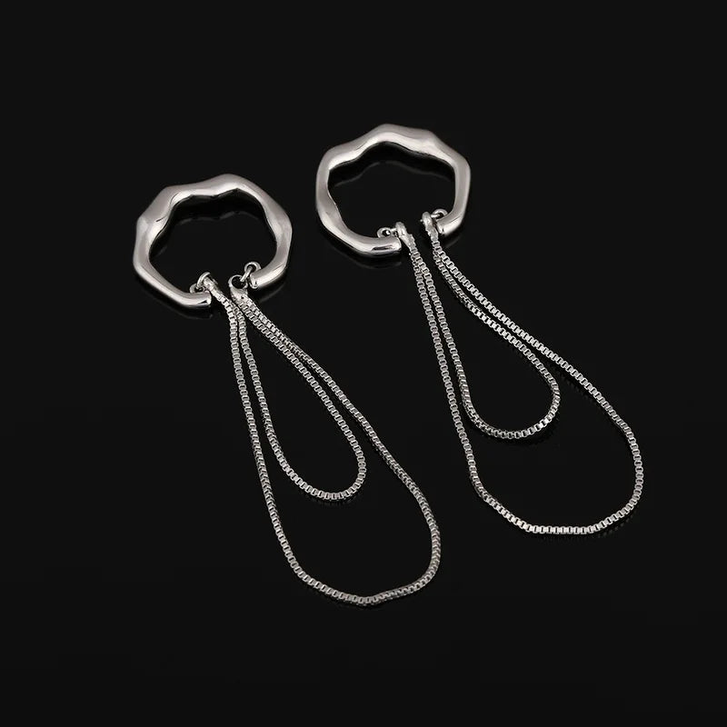 Elegant Irregular Hoop Chain Tassel Ear Cuff Alloy Stud & Clip On No Piercing Drop Earrings