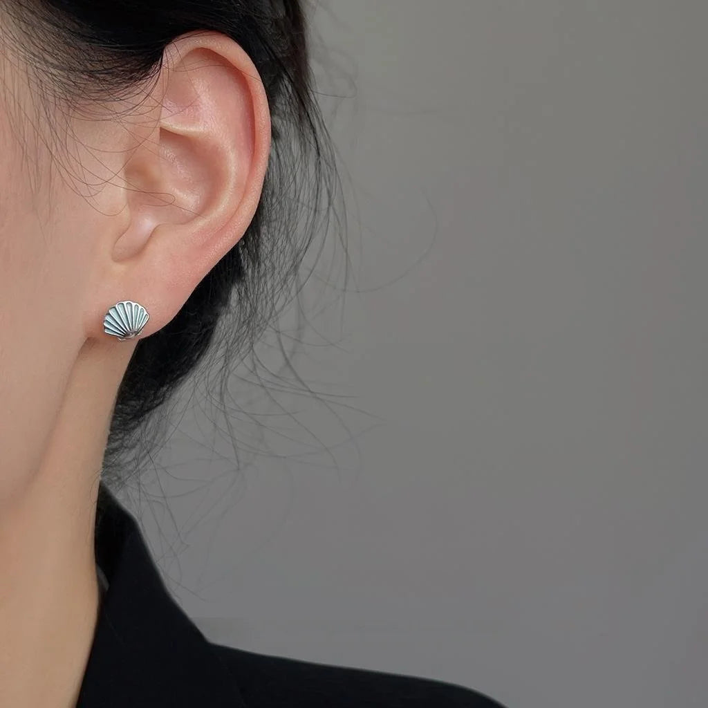 Mini Asymmetric Starfish Shell Copper Stud Earrings, Cute Silver Plated Minimalist Jewelry