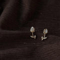 14K Plated Copper Tulip Cat Eye Glass Zircon Drop Earrings Korean Japanese Minimalist Jewelry