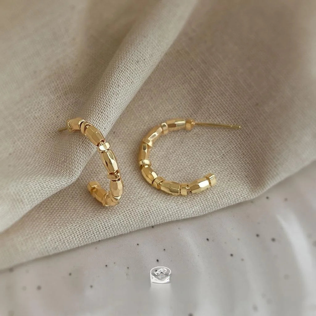14K Plated Copper Geometric Hoop Stud Earrings For Women Light Luxury Minimalist