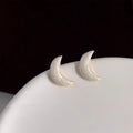 French Vintage Copper Crescent Moon Stud Earrings Minimalist Elegant Commuter Jewelry