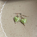 Green Ceramic Heart Drop Earrings Handmade Forest Style Sweet Minimalist Jewelry For Women