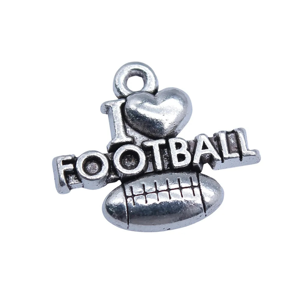 19x16mm 1.3g Antique Silver Zinc Alloy I Love Football Charm Pendant for DIY Sports Jewelry Making