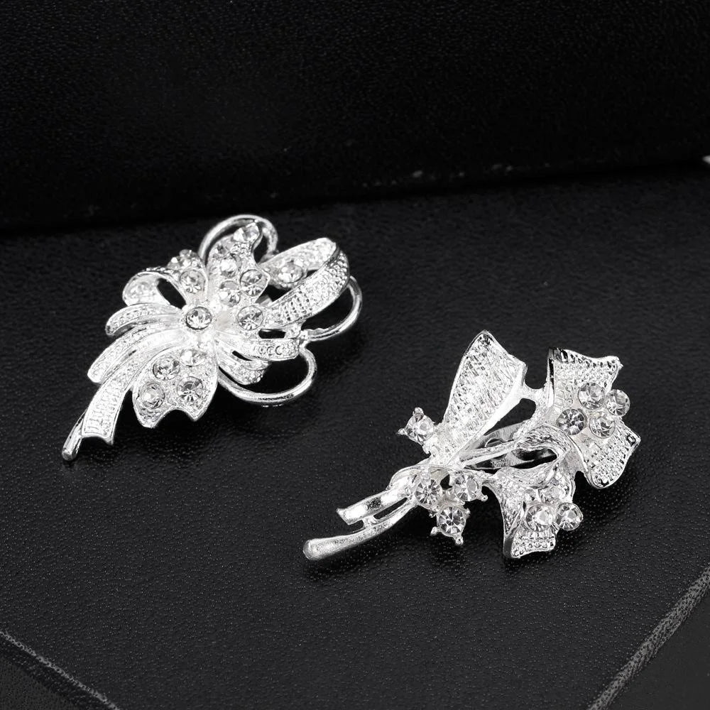 Elegant Silver Alloy Rhinestone Flower Butterfly Dragonfly Brooch Lapel Pin For Women's Suit Accessory Gift
