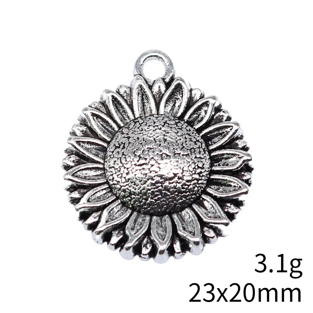 23x20mm 3.1g Antique Silver Zinc Alloy Sunflower Charm Pendant for DIY Necklace Bracelet Jewelry Making