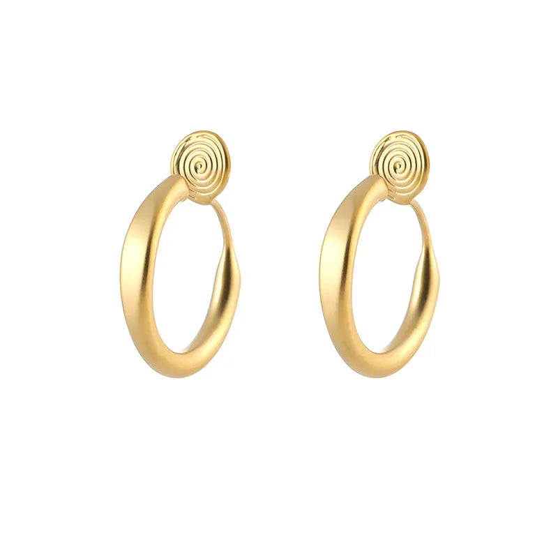 Vintage Matte Gold Alloy C-Shaped Hoop Stud & Clip On No Piercing Minimalist Round Earrings