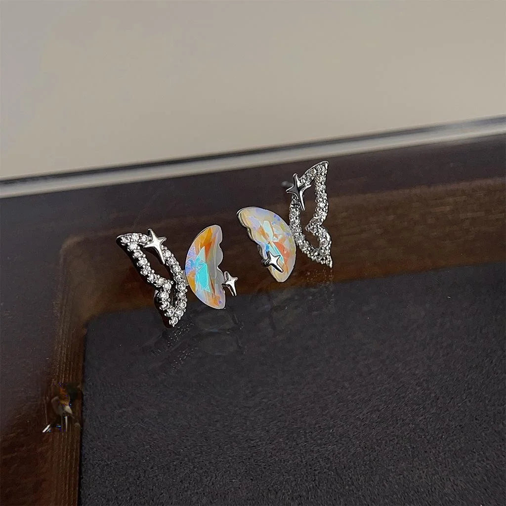 Sweet Cool Micro Pave Zircon Butterfly Stud Earrings Colorful Copper Insect Jewelry