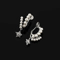 Elegant Pearl Meteor Star Drop Stud & Clip On No Piercing Alloy Rhinestone Spiral Ear Cuff Earrings