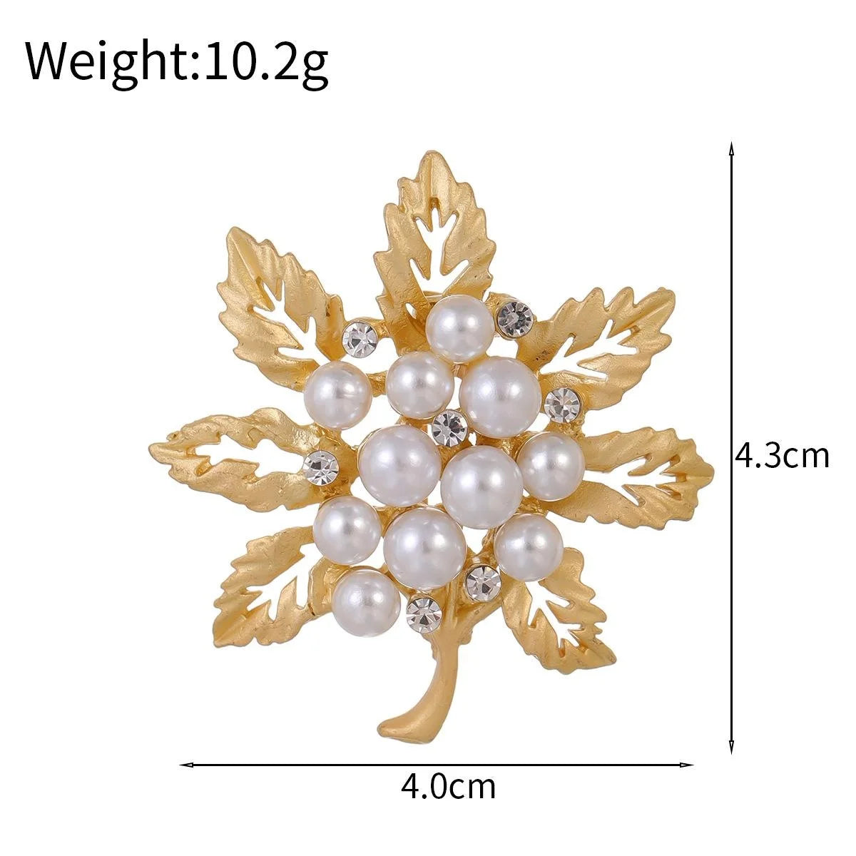 Vintage Matte Gold Alloy Maple Leaf Brooch With Faux Pearls And Rhinestones, Elegant Lapel Pin Gift