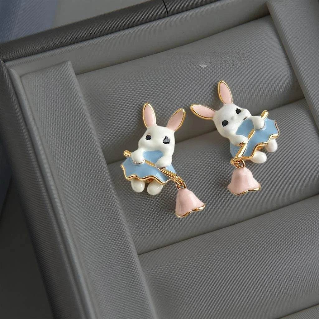 Cute Rabbit Fairy Enamel Hand Painted Eco-Friendly Copper Lolita Stud Earrings