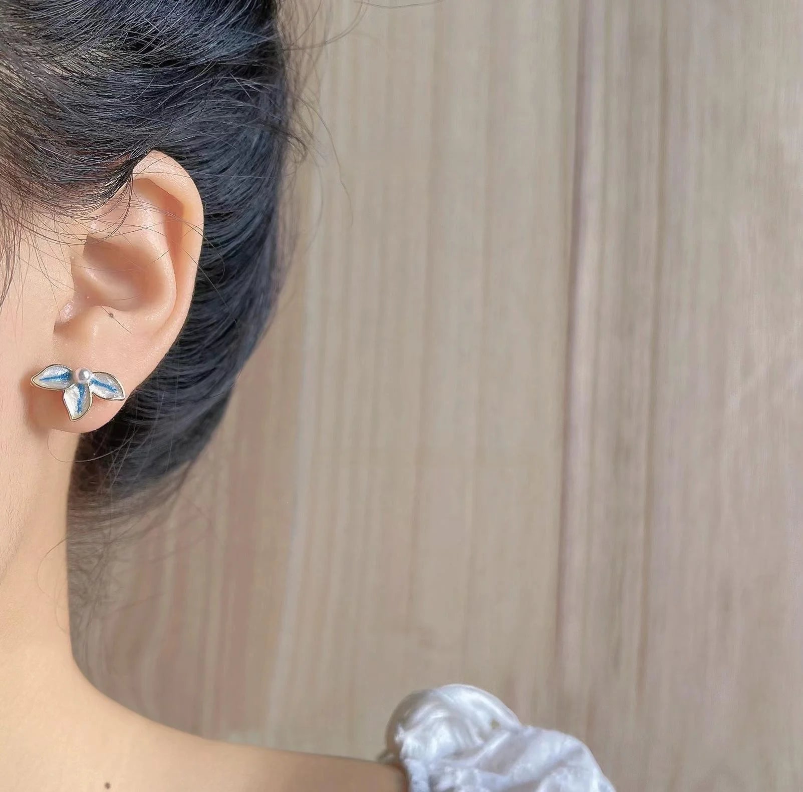 14K Gold Plated Copper Blue Enamel Flower Stud Earrings Fresh Minimalist Jewelry For Women