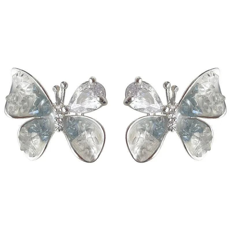 Copper Glass Crystal Gradient Butterfly Drop Earrings Forest Style Zircon Paved Jewelry