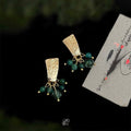 Vintage Handmade Ghost Stone Stud Earrings French Retro Hammered Eco Copper Geometric Line Jewelry
