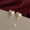 French Vintage Heart Resin Pearl Stud Earrings Copper Elegant Commuter Jewelry For Women