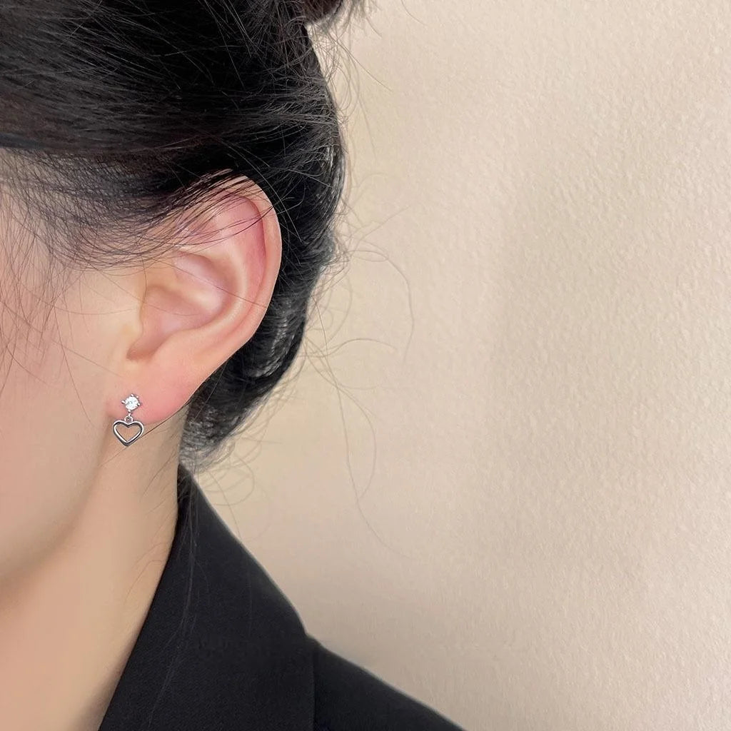 18K Gold Plated Copper Mini Heart Zircon Pave Stud Earrings For Women Minimalist Daily Jewelry